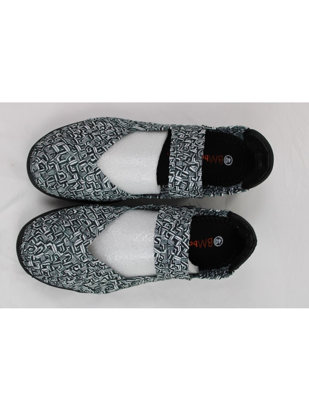 Bernie Mev New York Black & White Woven Elastic Mary Jane Shoes with Box Size 40 - Picture 3 of 9